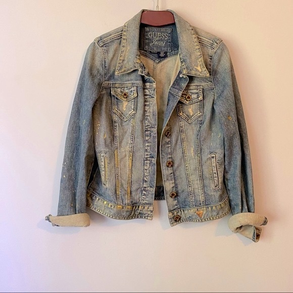 Guess jeans women gold splattered jean jacket. Size Large - Picture 3 of 15